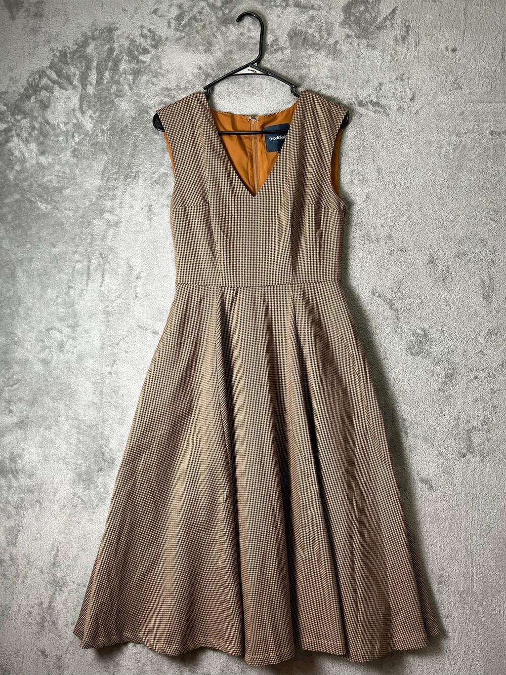 ModCloth Dark Academia Cottagecore Prairie Midi Dress Brown Houndstooth Size 6